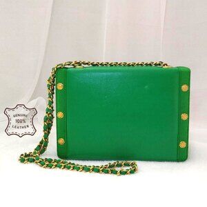 Green genuine lamb leather purse chain crossbody shoulder bag gold studs unbrand